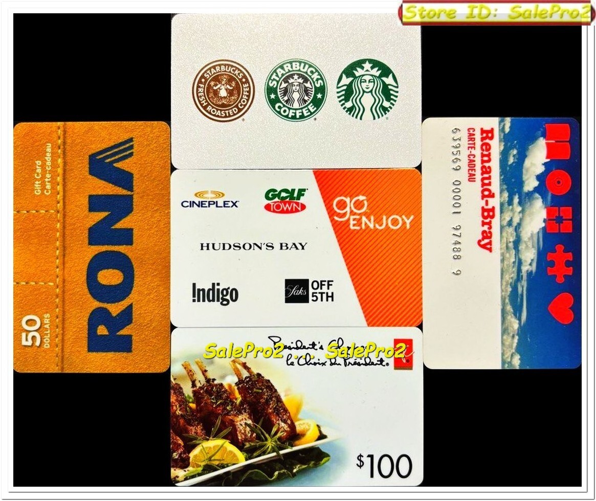 5x STARBUCKS GOLF TOWN INDIGO BAY RONA S100 PRESIDENTS COLLECTIBLE GIFT CARD LOT