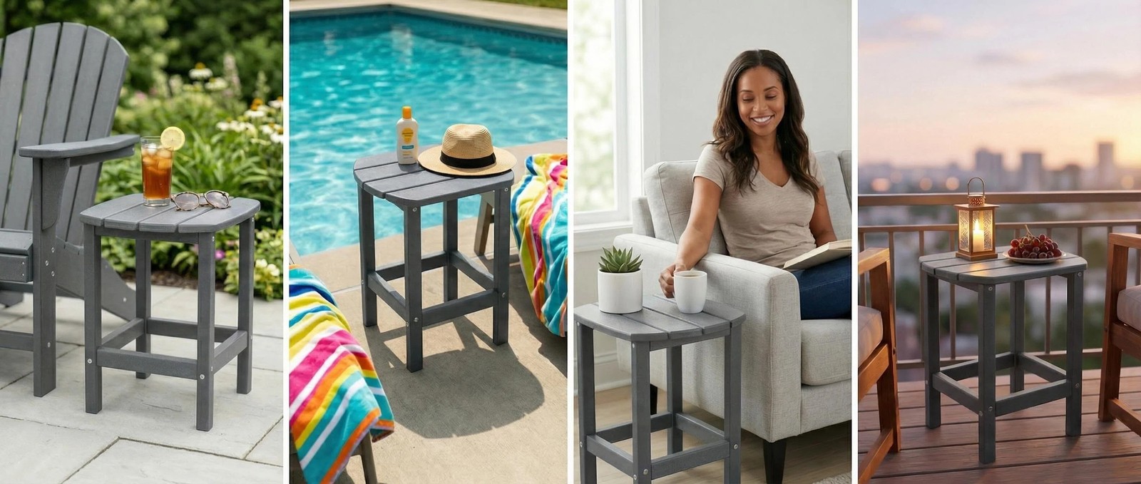 Adirondack Square Outdoor Side Table HDPE Blue Textured Look
