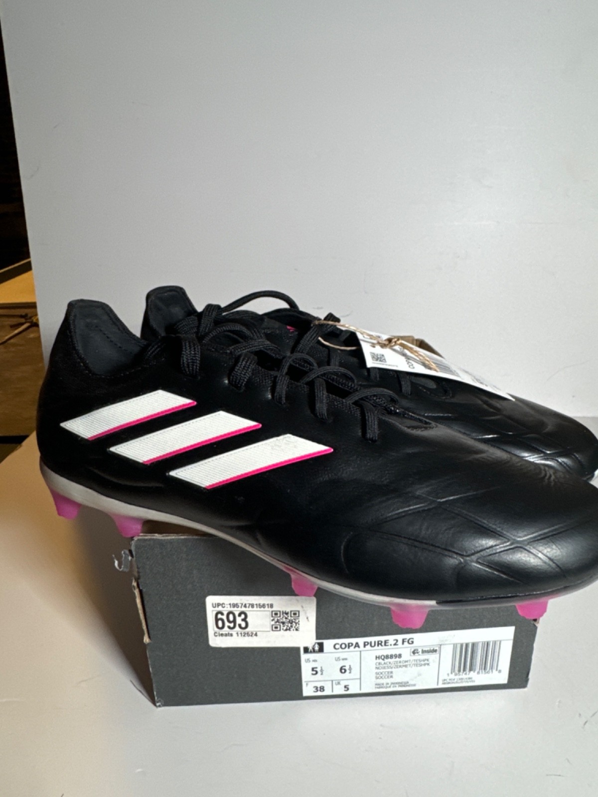 Adidas COPA PURE.1 FG Football Soccer Shoes Black Pink HQ8904 Men's Size 5.5
