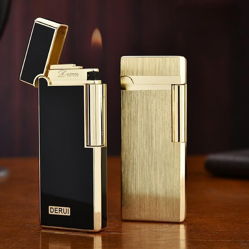 Derui Luxury Ultra-thin Metal Inflatable Butane Lighter High-end Grinding Wheel