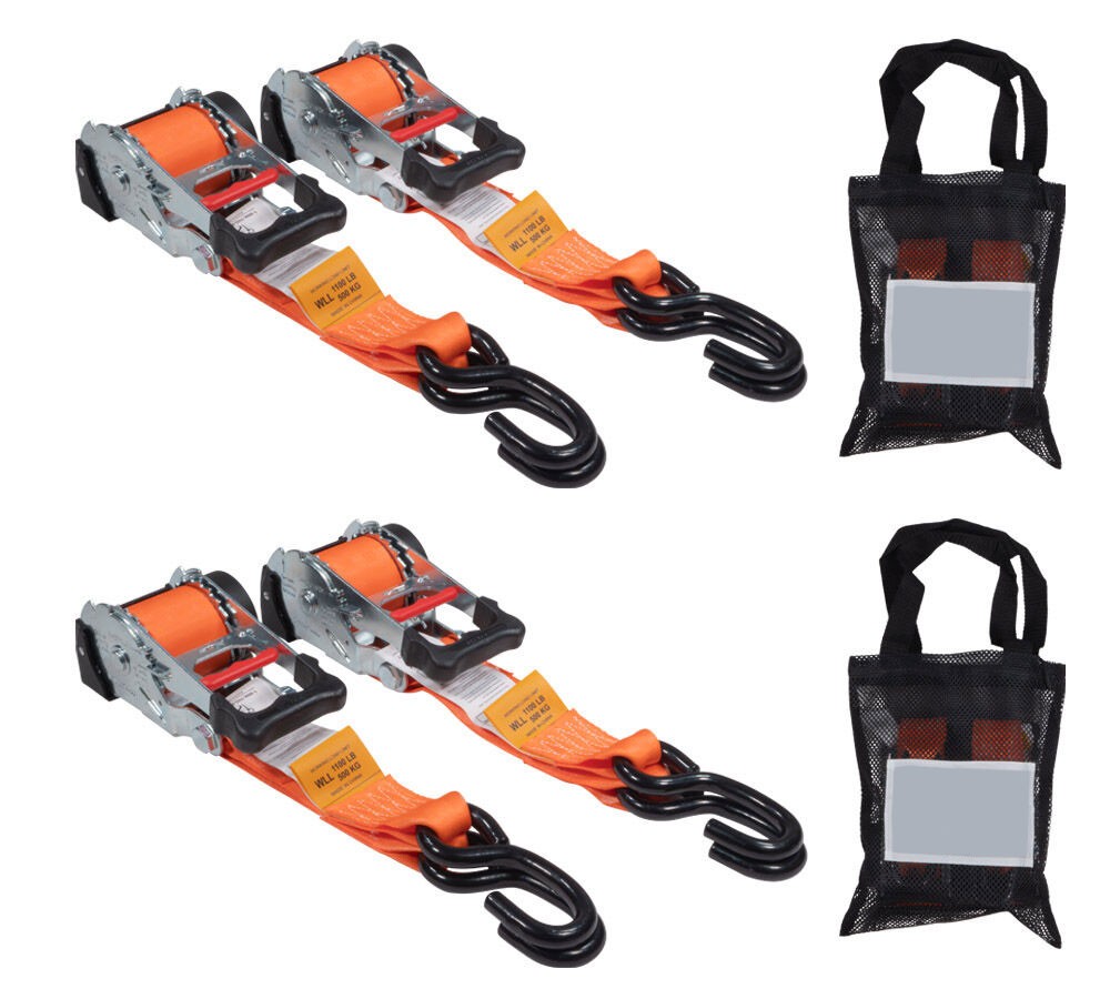 4 Pack Orange 2"x10' Auto Retractable Ratchet Straps with S Hook Tiedowns