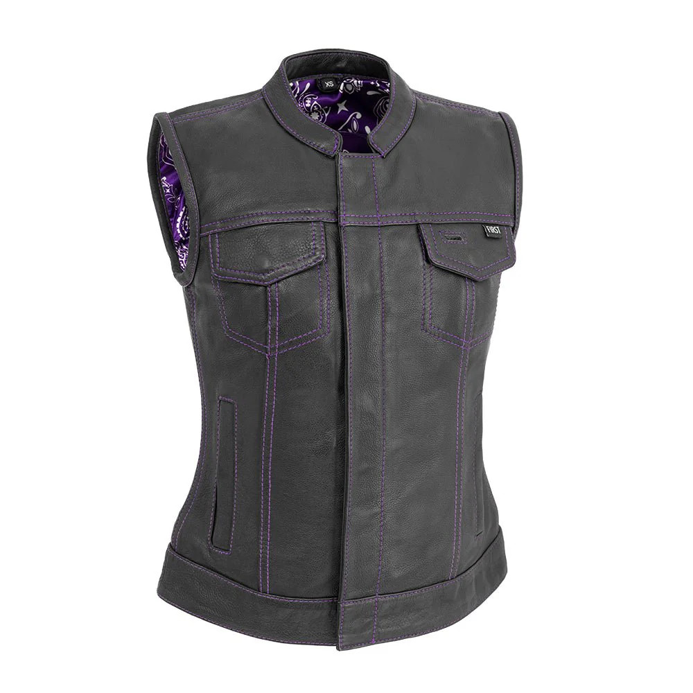 Women's Motorcycle Leather Vest Limited Edition Jessica Purple by FirstMFG