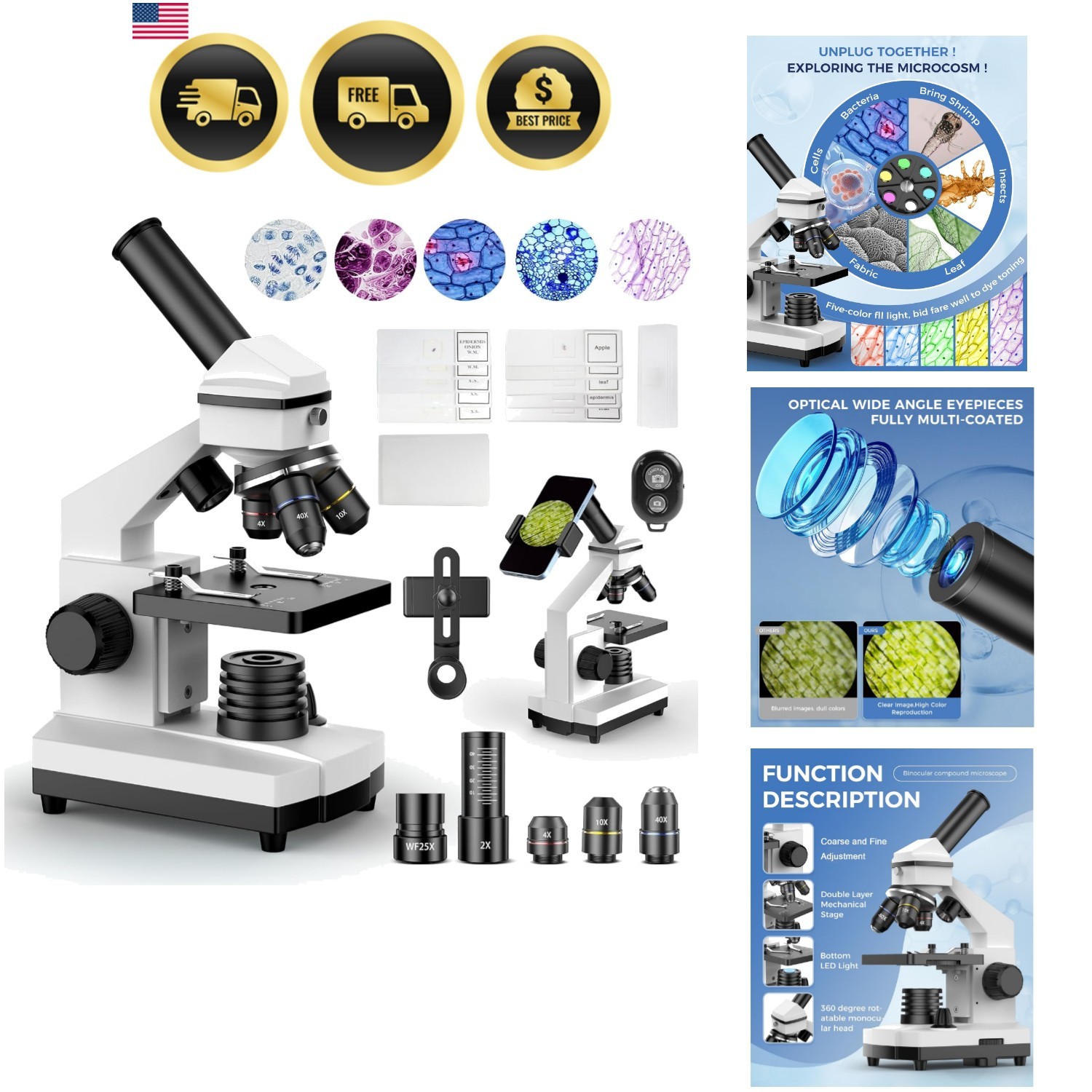 Compound Microscope for Adults & Students - 100X-2000X High-Power Biological ...