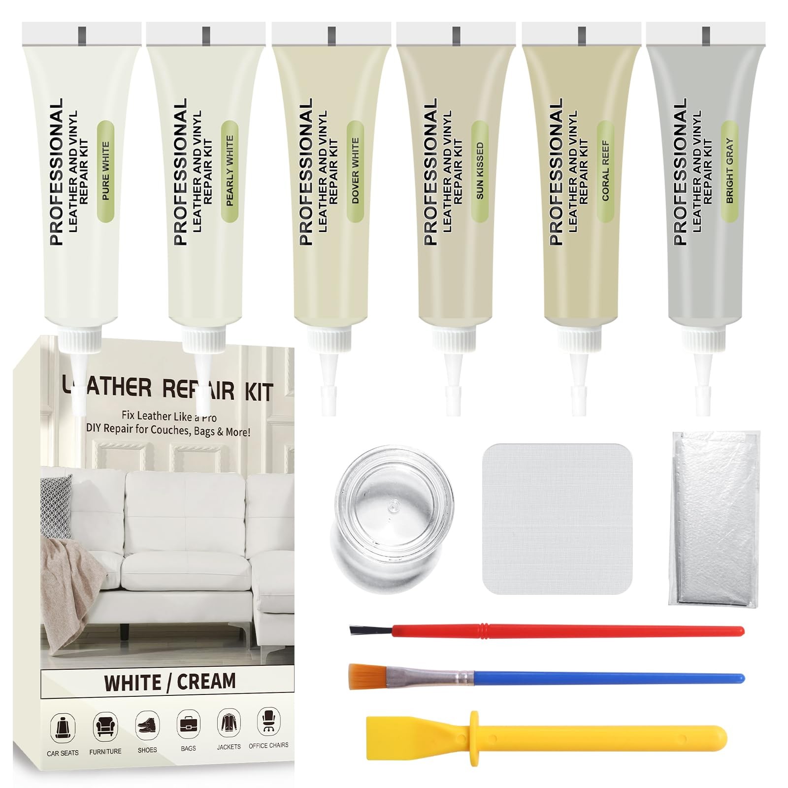 Car Leather Repair Kit for Seats, Vinyl, Tears, Holes, Scratches, and Peeling