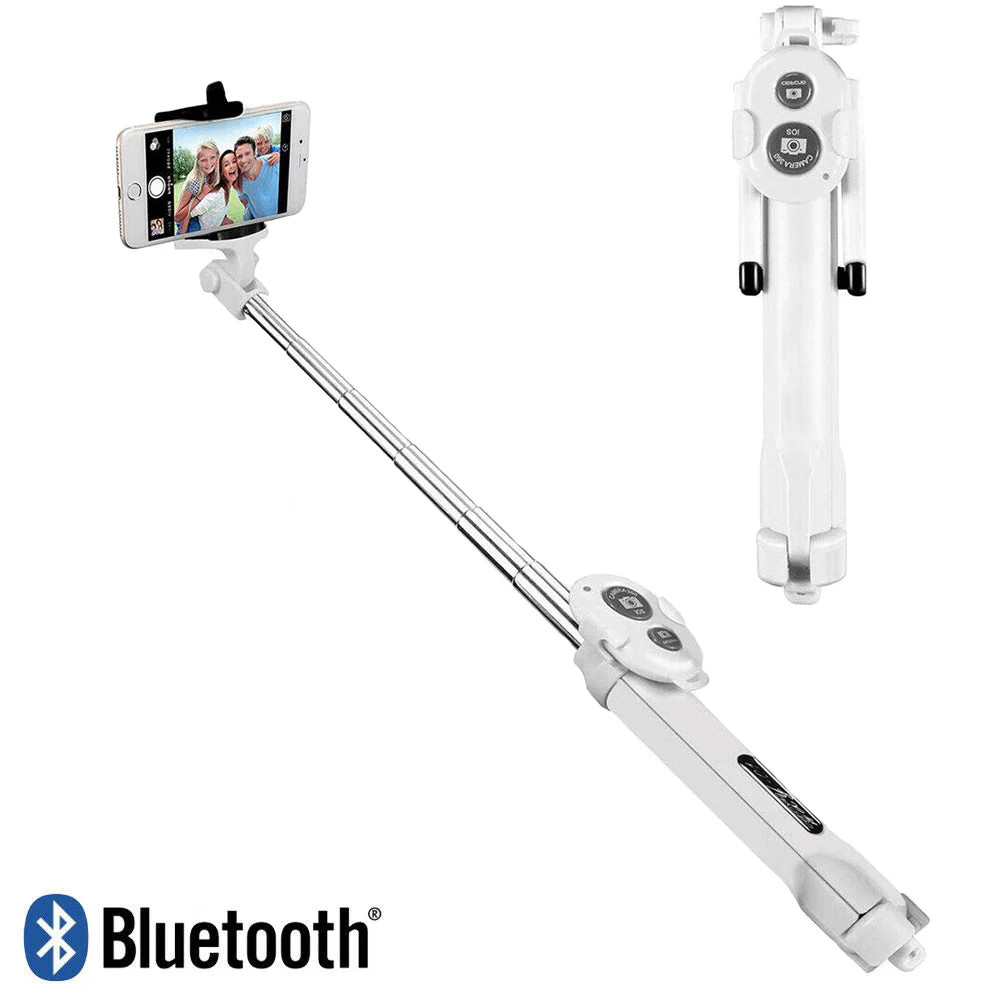 Unipod Selfie Stick Handheld Tripod, Stainless Steel Silicone for Phone (White)