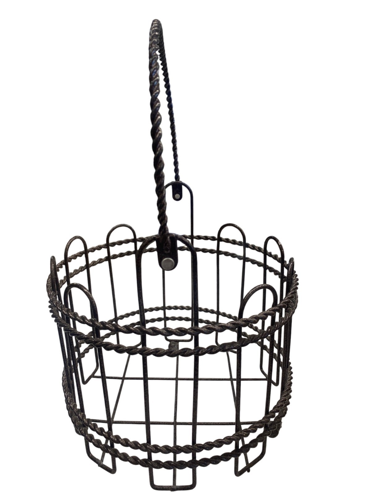 Rustic Twisted Metal Wire Basket With Handle For Storage Or Decor