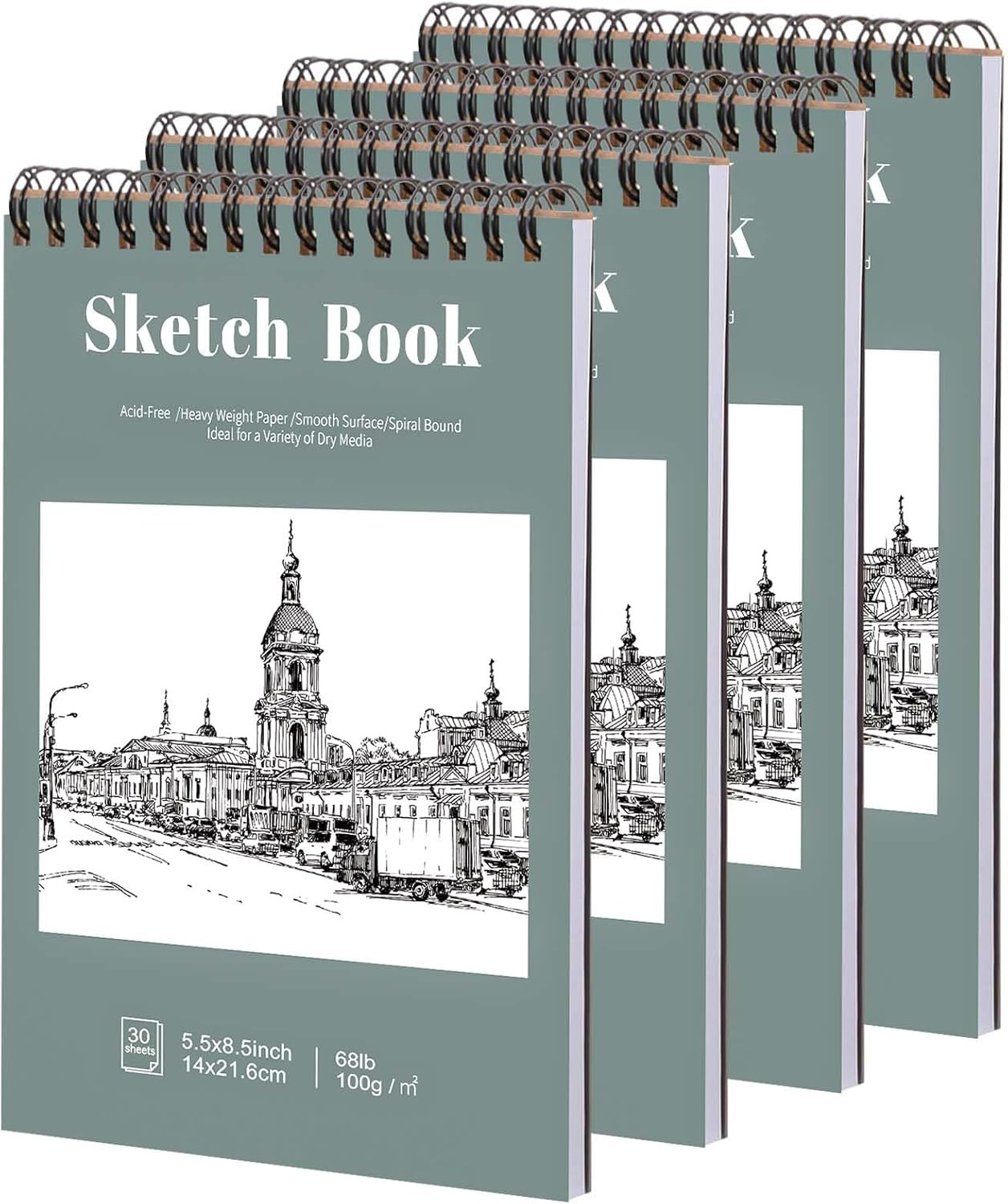 4-Pack Art Sketchbook, Spiral Bound Notebook with Acid Free Paper, 5.5 x 8.5"