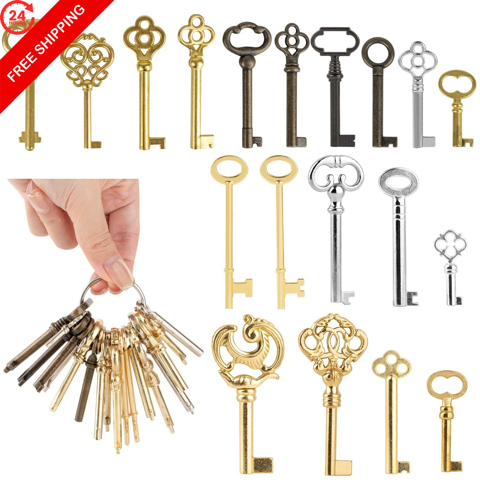 TAZKZZY Skeleton Keys, 19-Key Hollow Barrel Keys for Old Doors 19pcs