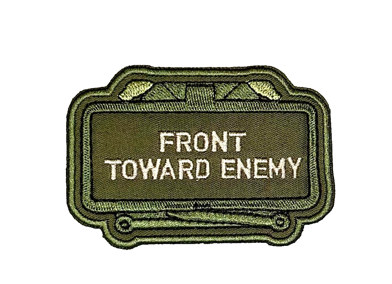 FRONT TOWARD ENEMY CLAYMORE EMBROIDERED IRON-ON PATCH...