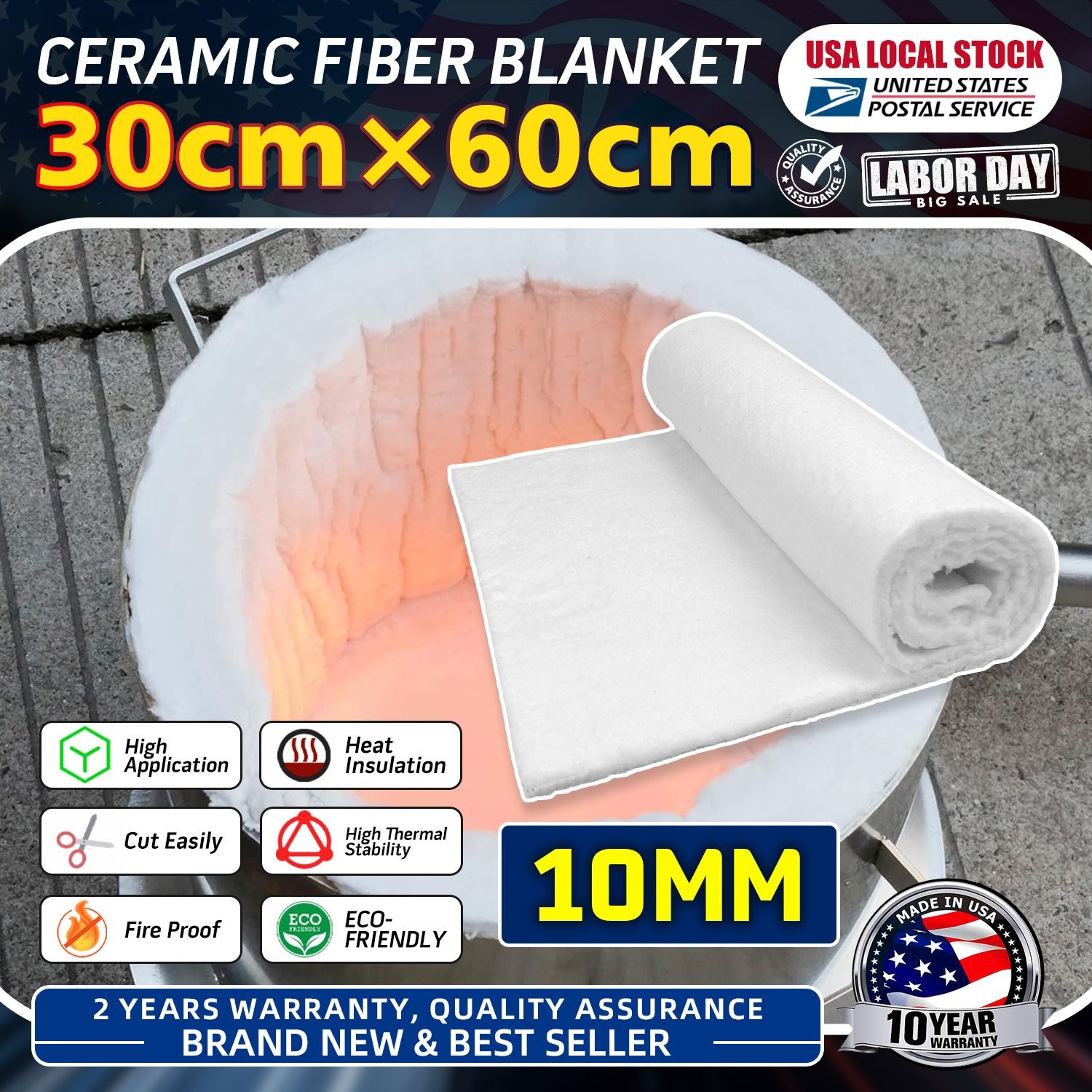 High Temperature Ceramic Fiber Alternative Blanket Insulation Fireproof Mat US
