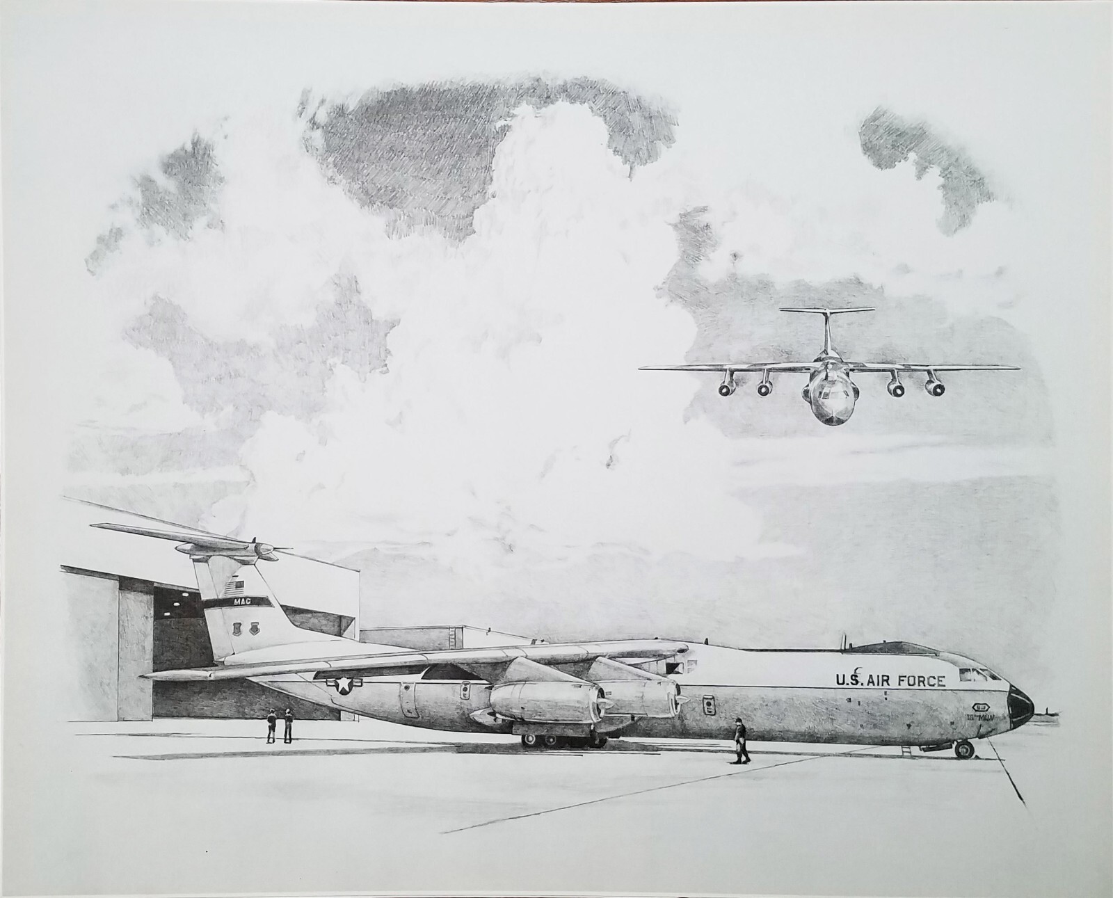 C-141B Starlifter On Ground + Hangar + Flight - Lockheed - 16"x20" Print