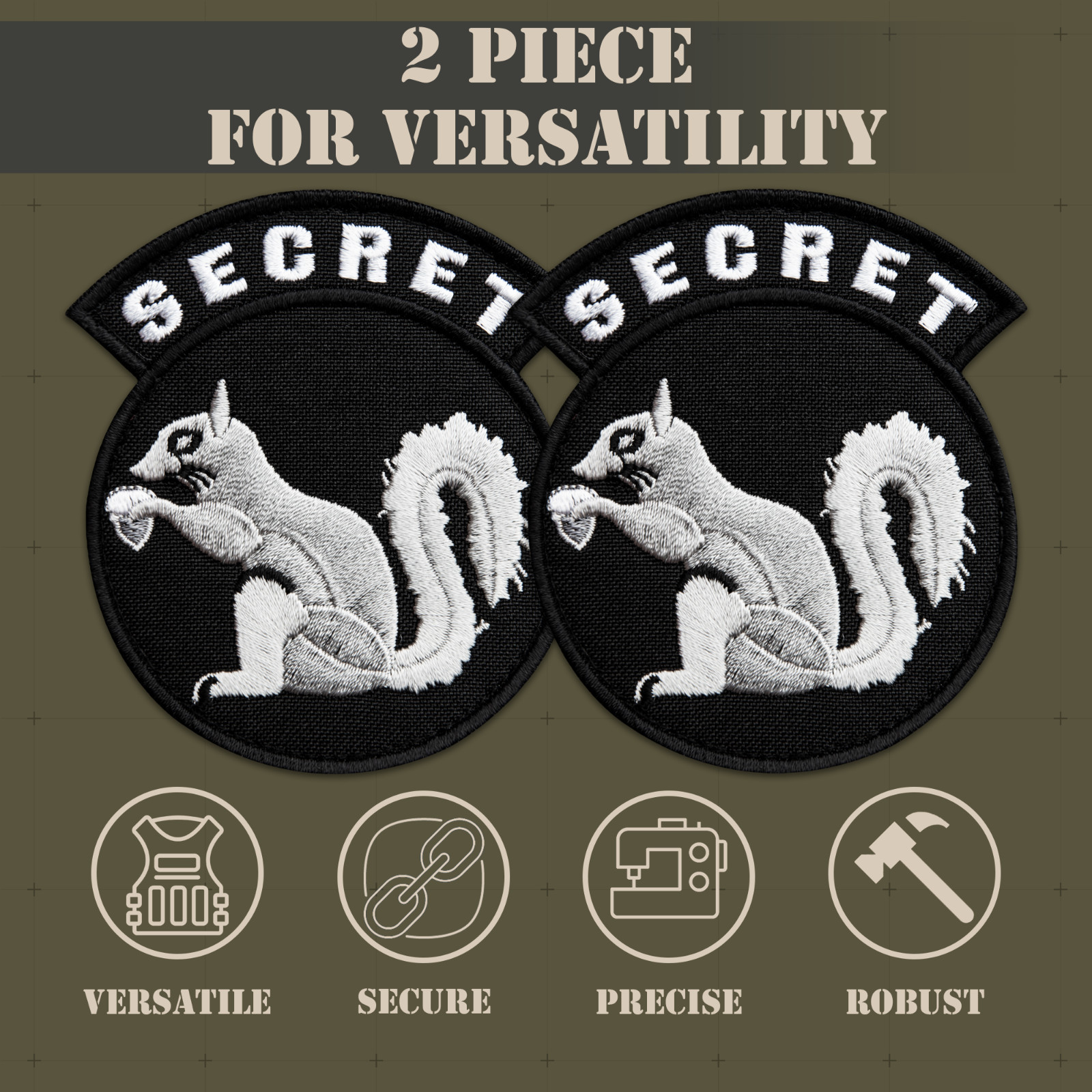 2Pcs Secret Squirrel Patch Set – Embroidered Tactical Military Patches