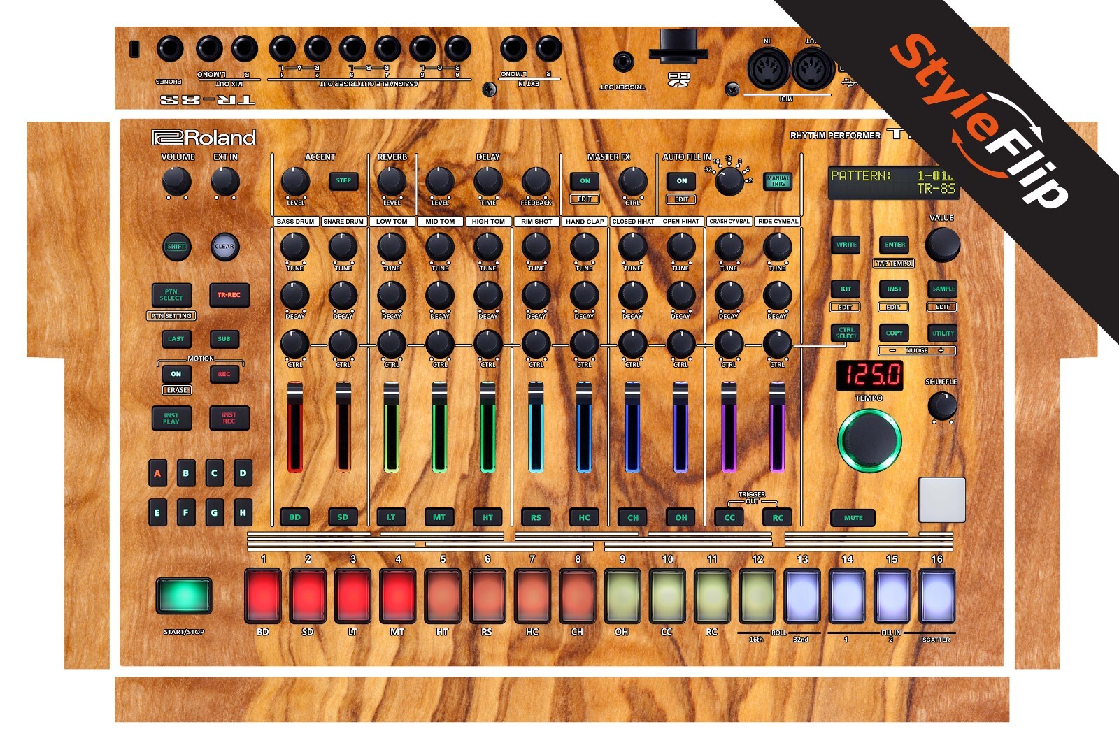 Roland TR-8S Rhythm Composer | Wood 6 | Protective Decal | StyleFlip Skins