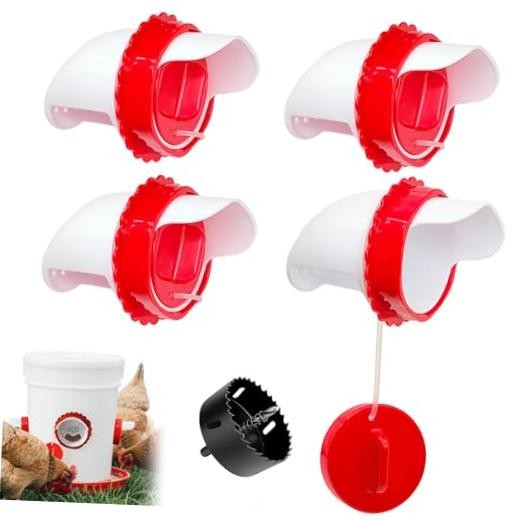 Chicken Feeder Port Kit Pack, Cilkus DIY Automatic Poultry Feeder Cups 4-Pack 4