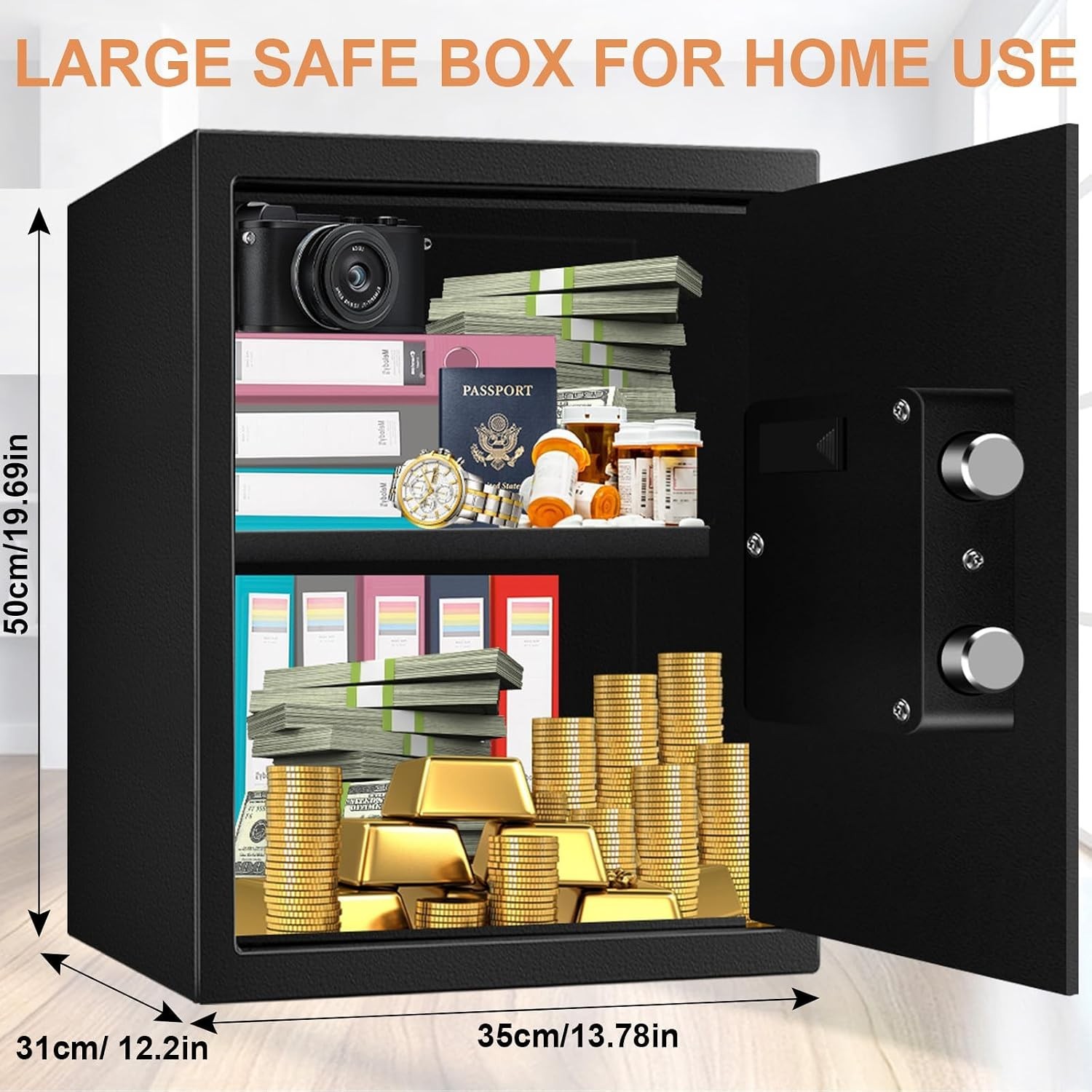 Waterproof 3.3 Cu Ft Digital Safe with Removable Shelf for Valuables & Documents