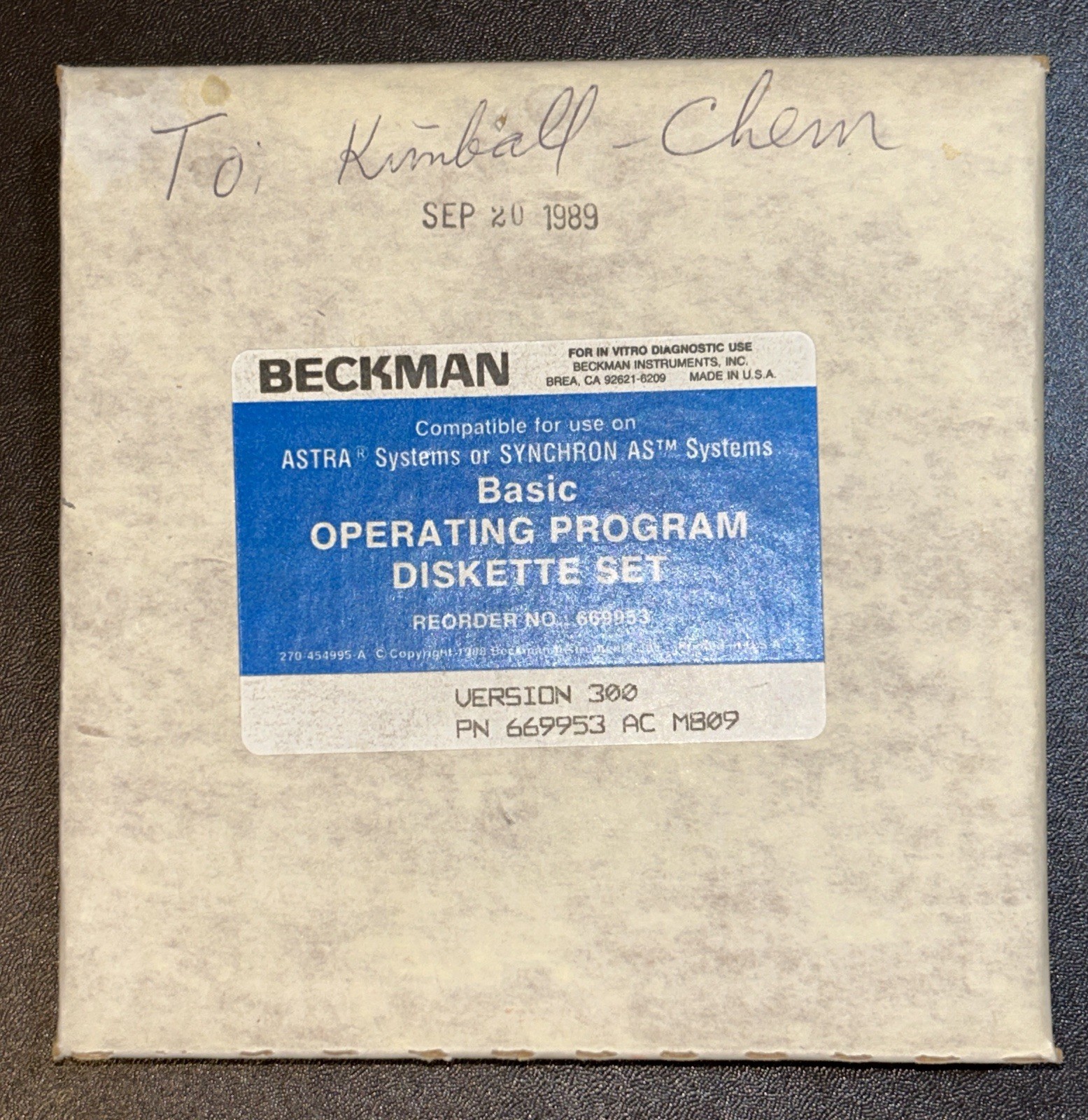Vintage Beckman Astra Synchron AS Systems Basic Operating Program Floppy Disks