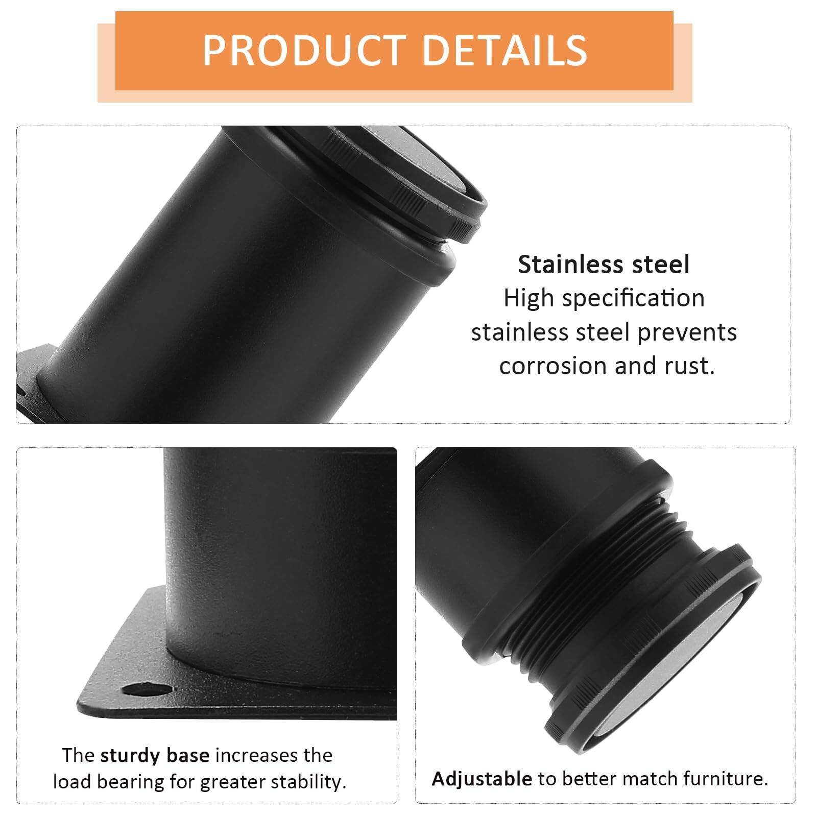 7 Inch Adjustable Furniture Legs Set of 4 Stainless Steel Cabninet Legs Black...