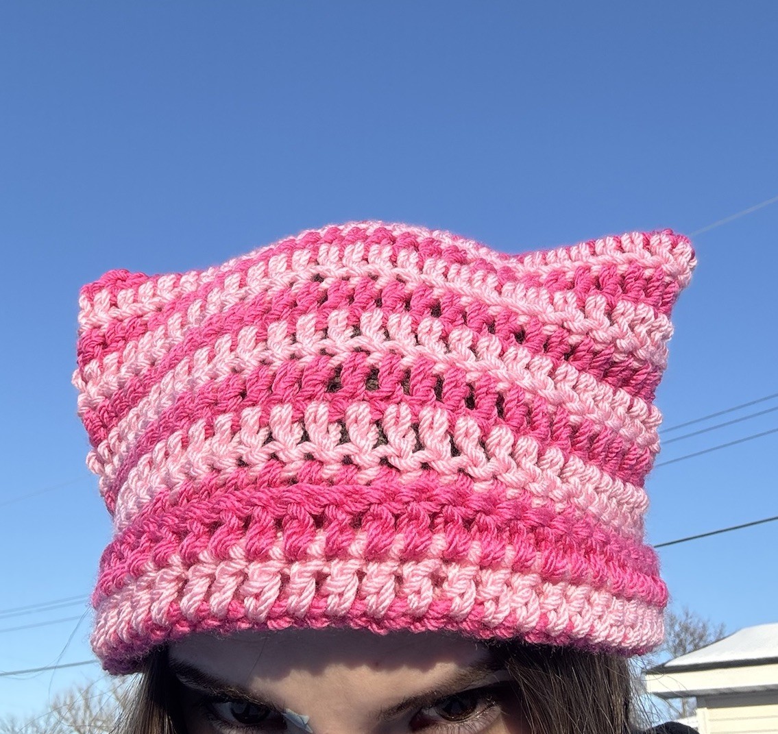 Handmade Crochet Cat Beanie - Light & Dark Pink