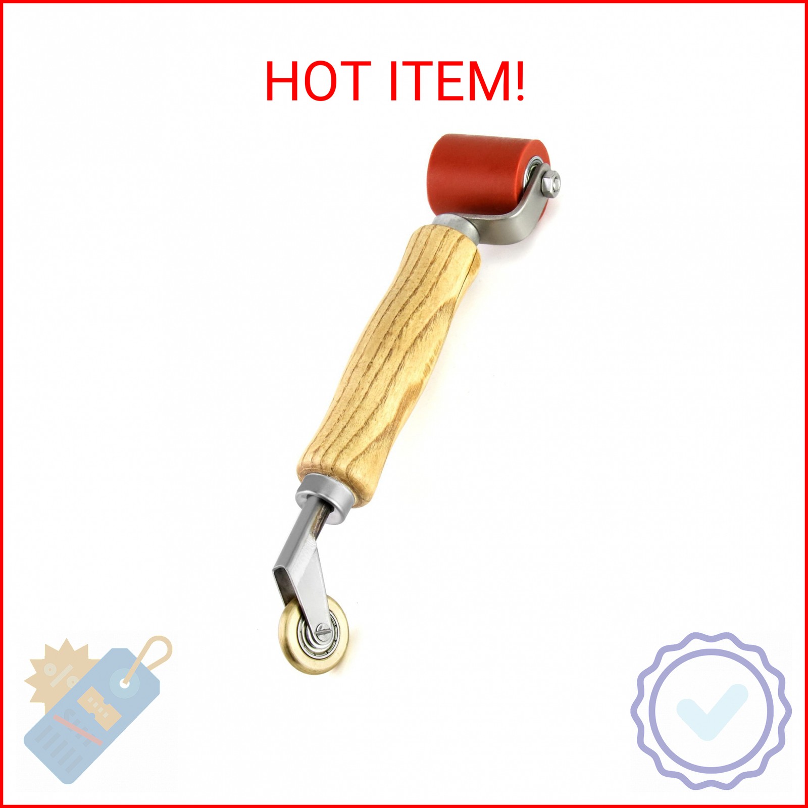 QWORK Seam Roller, 40mm Silicone Seam Roller with 6mm Brass Detail Penny Roller,