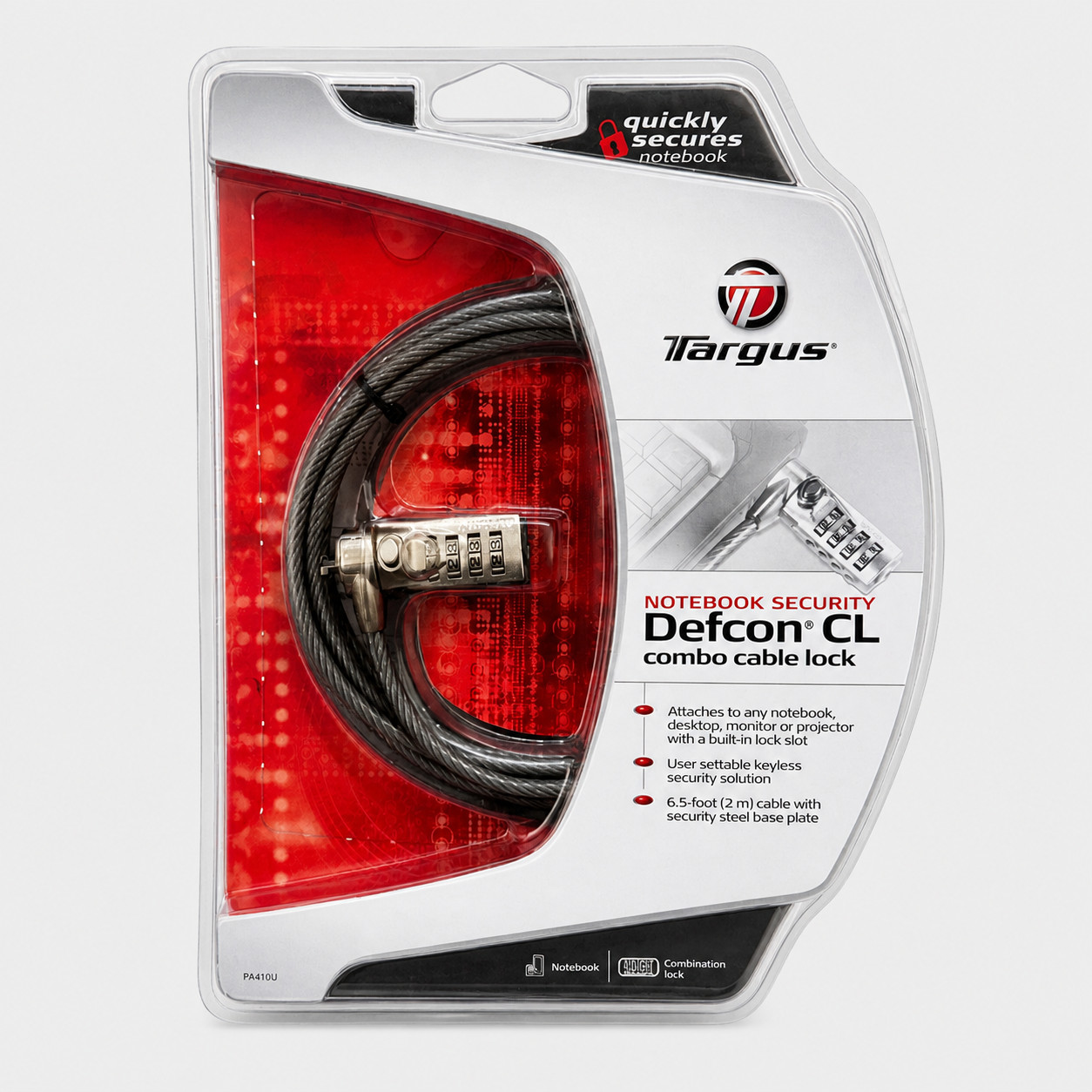 TARGUS DEFCON CL NOTEBOOK LAPTOP PC DESKTOP COMBO 6.5’ FT CABLE LOCK PA410U NEW
