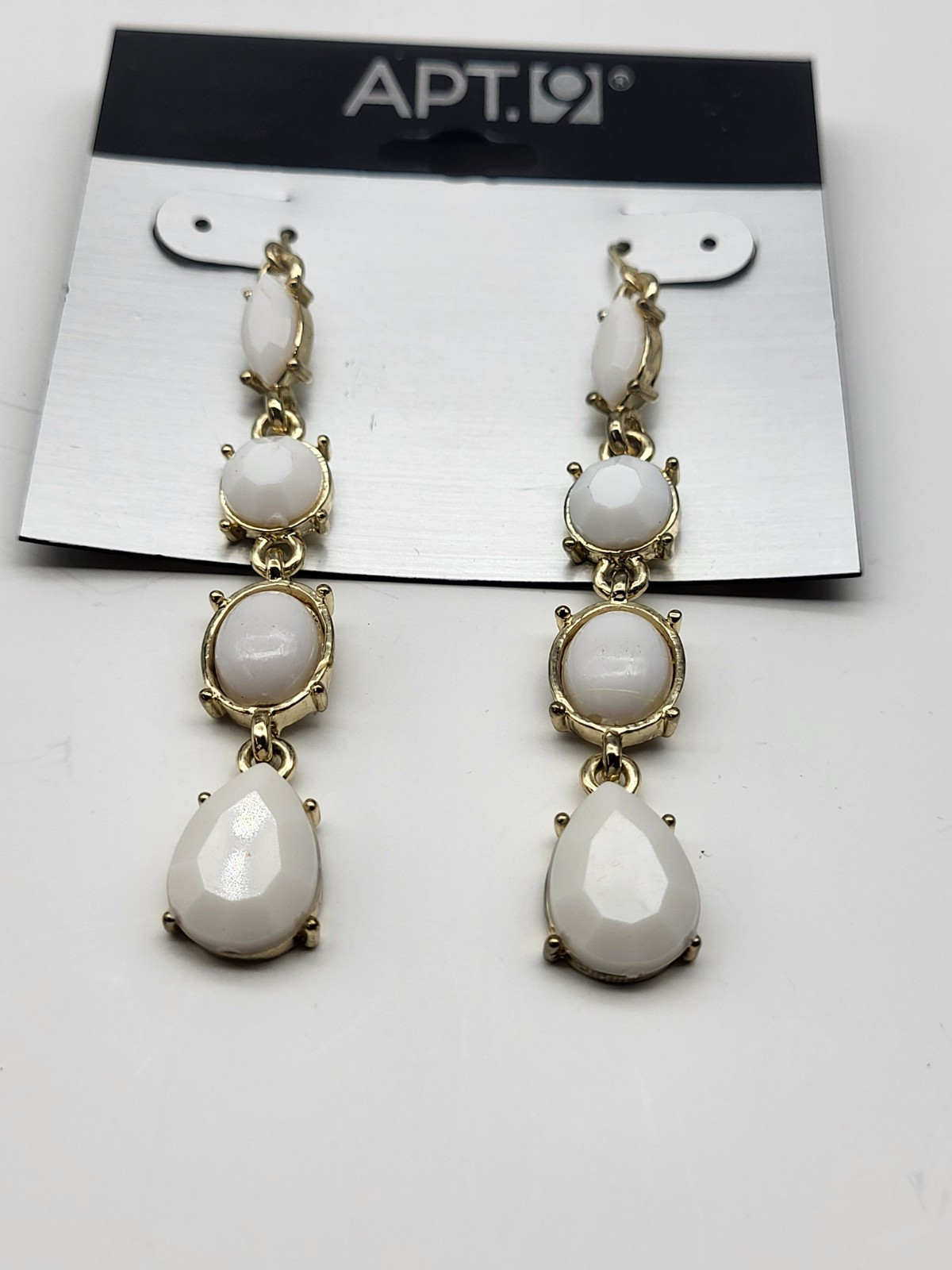 Fun White lucite dangle earrings on card Apt 9 Bridal Spring Easter