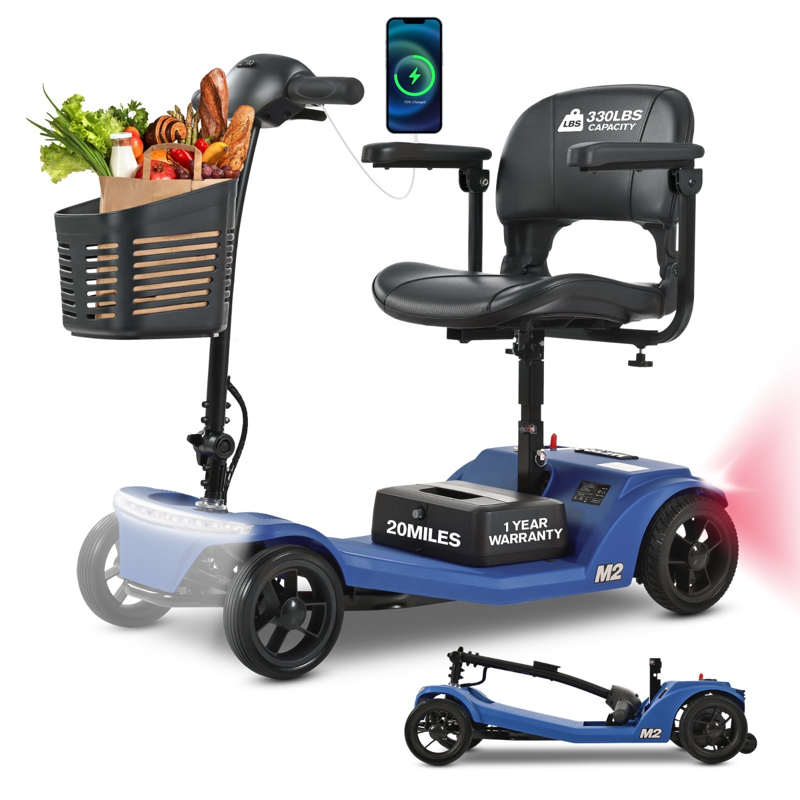 Metro Mobility 4 Wheel Mobility Scooters for Seniors Adults Folding 22.5Ah 330lb