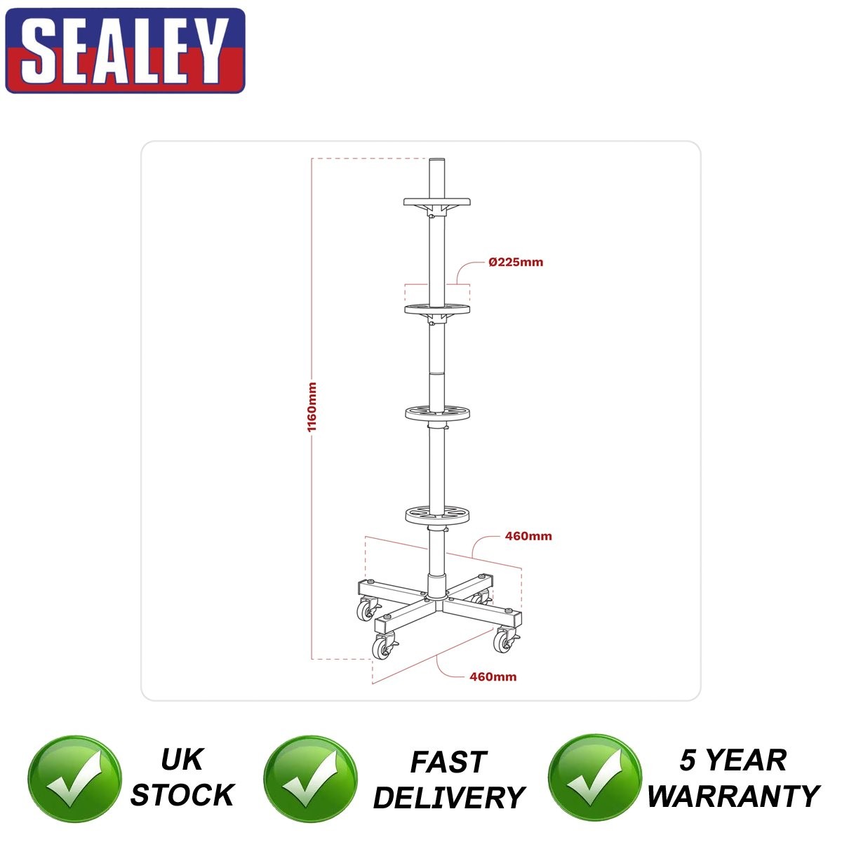 Sealey Wheel Storage Trolley 100kg Capacity STR004