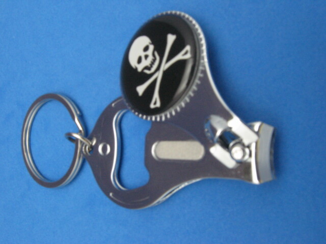 SKULL & CROSSBONES KEY RING NAIL CLIPPER BOTTLE OPENER #222