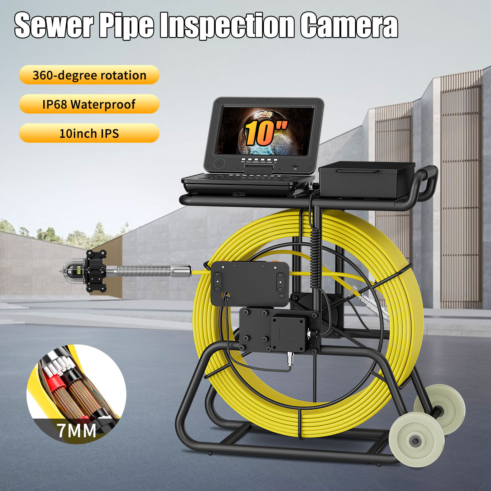 160m Sewer Pipe Inspection Camera 360° Rotating w/ 512hz transmiter 10" Monitor