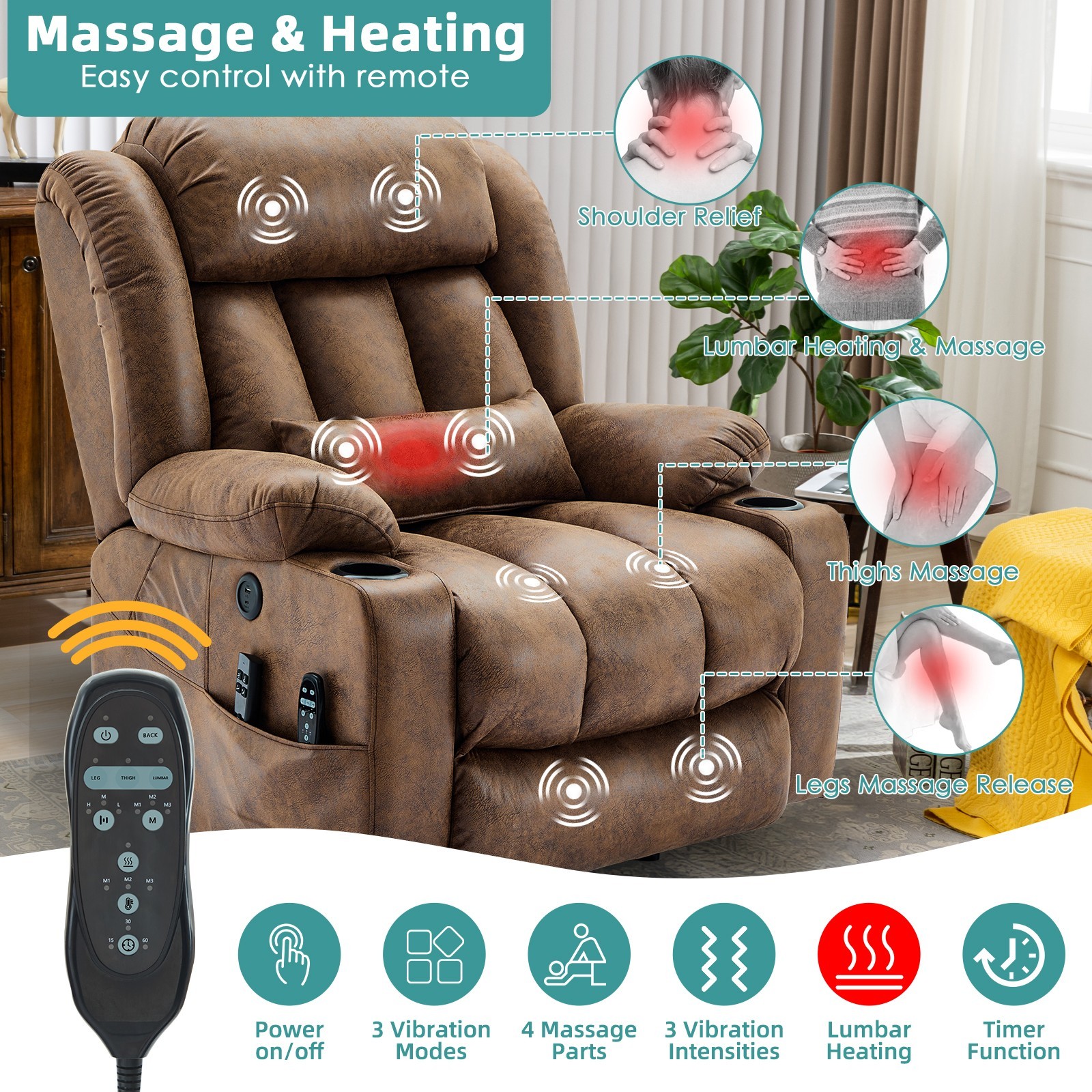 Oversized Dual Motor Power Lift Chair Lay Flat Lift Recliner with Massage & Heat