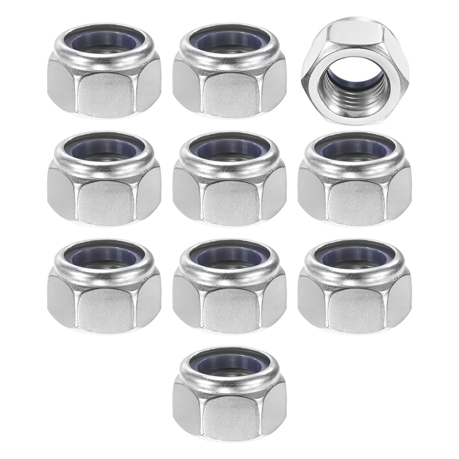10-Pack Metric Nylon Insert Hex Lock Nuts, M22 x 2.5mm 304 Stainless Steel Nut