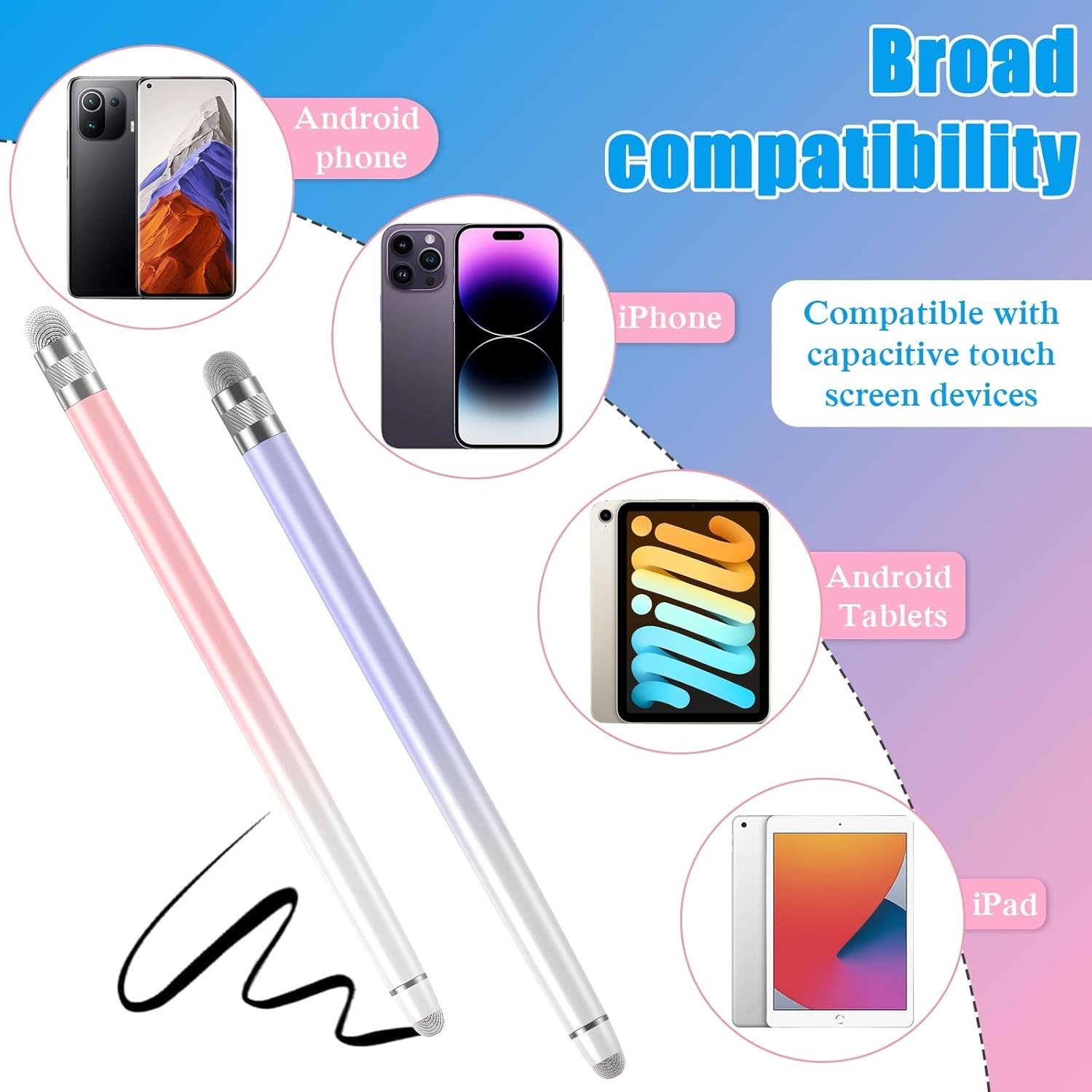 2PCS Versatile Stylus Pens for Touch Screens - Perfect for iPad, iPhone, Android
