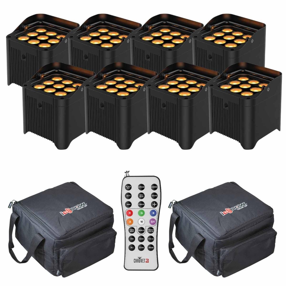 Chauvet DJ Freedom Par Q9 Quad-Color LED Uplights Eight Pack Bundle