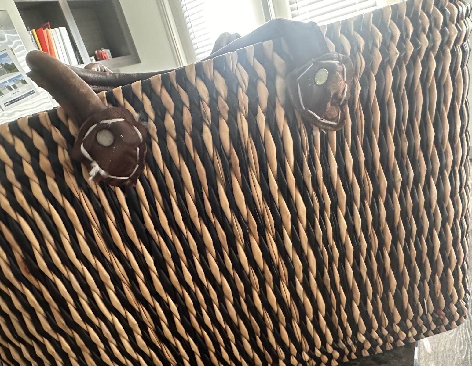Woven Handcrafted Tote Basket with Leather Handles