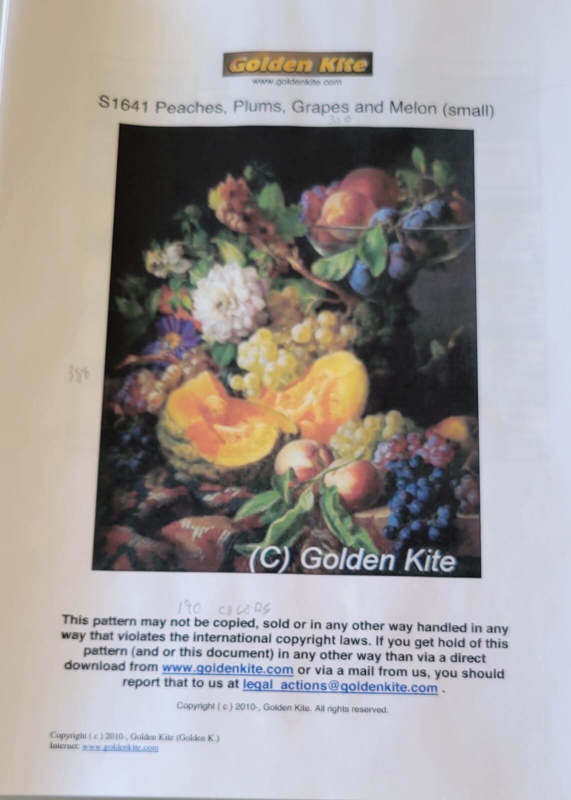 Peaches, Plums, Grapes and Melon (small) Cross Stitch Pattern