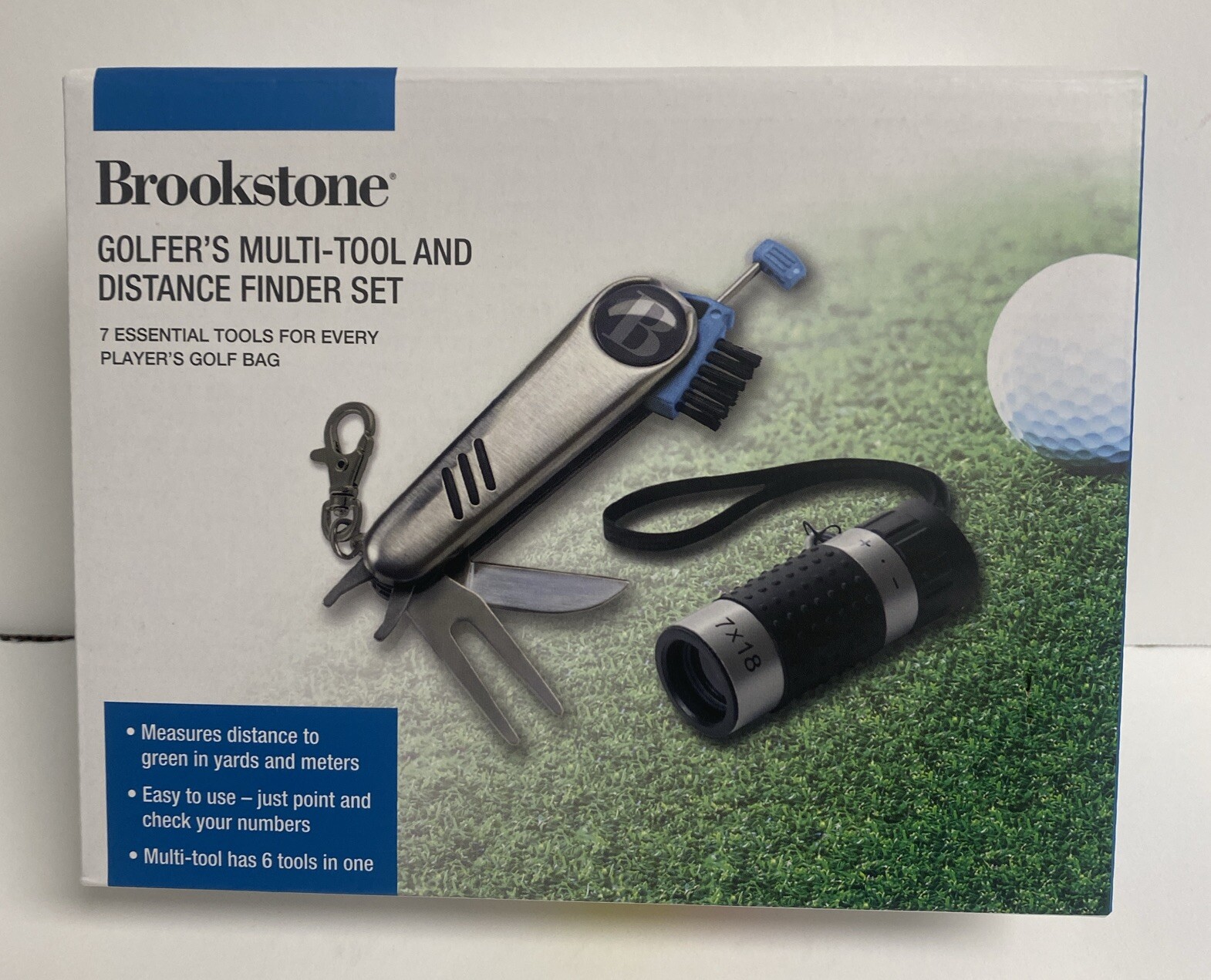 Brookstone Golfer's Multi-Tool and Distance Finder Set - New - Never Used