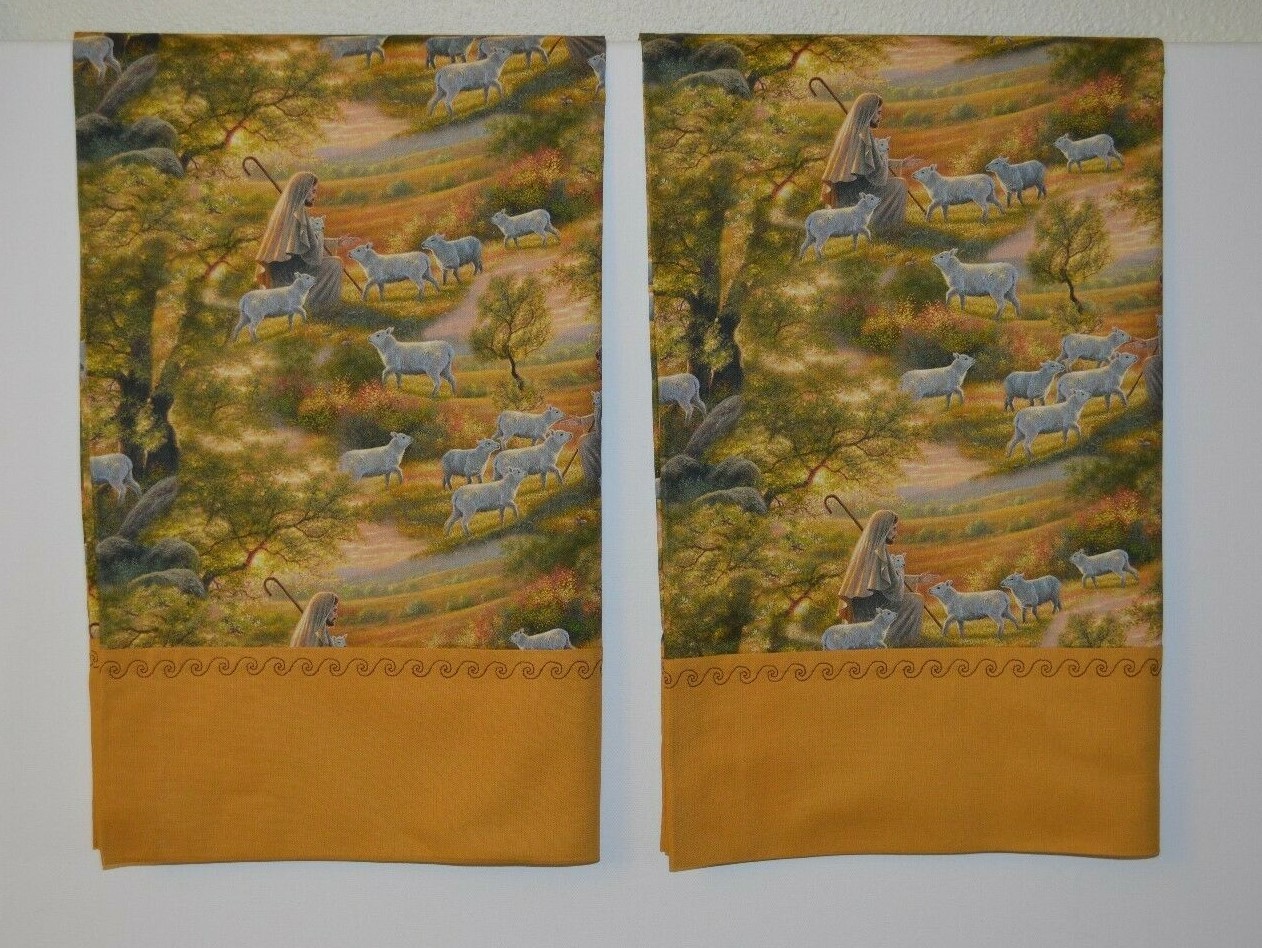 Pillowcases Two Good Shepherd Handmade standard queen Cotton New gold brown