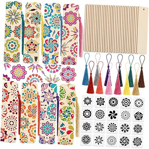 92 PCS DIY Wood Bookmarks Blank Kit Includes 1.26 x 4.72 x 0.08 Inches Flower