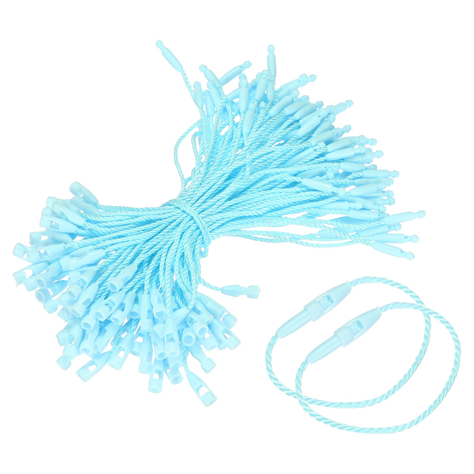100 Pcs Polyester Hang Tag String 4" Snap Lock Pins Loop Fastener, Light Blue