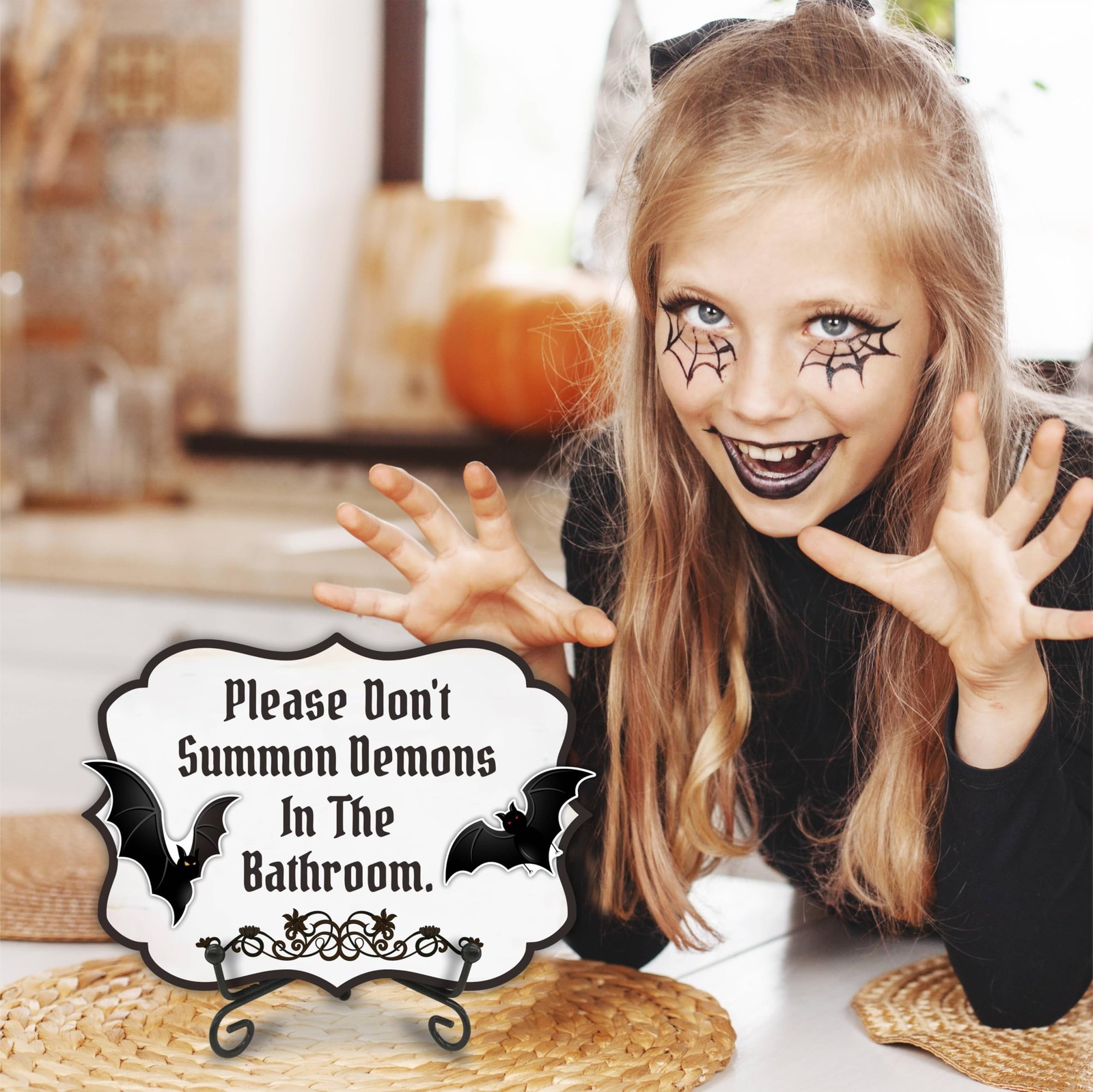 Halloween Wooden Decoration - Please Don't Summon Demons in The Bathroom Sign...