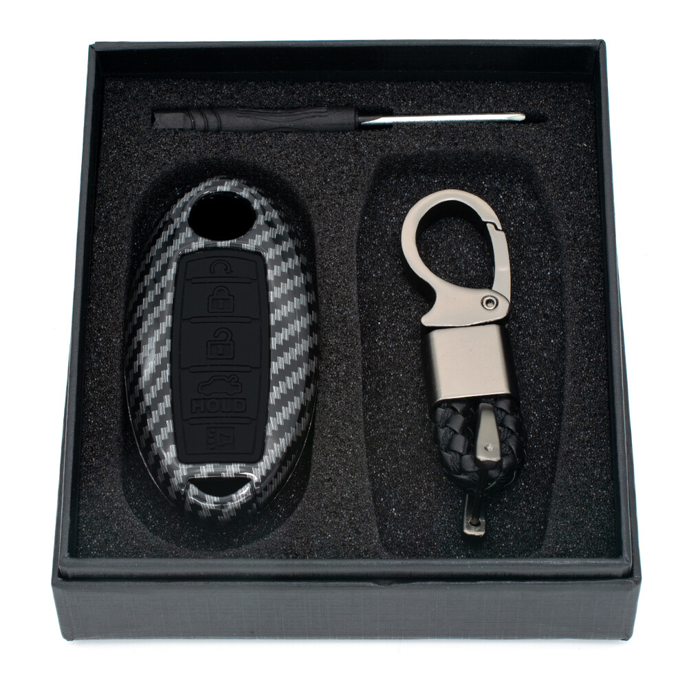 For Nissan Altima Maxima Carbon Fiber Keychain Remote Key Fob Cover Case Holder
