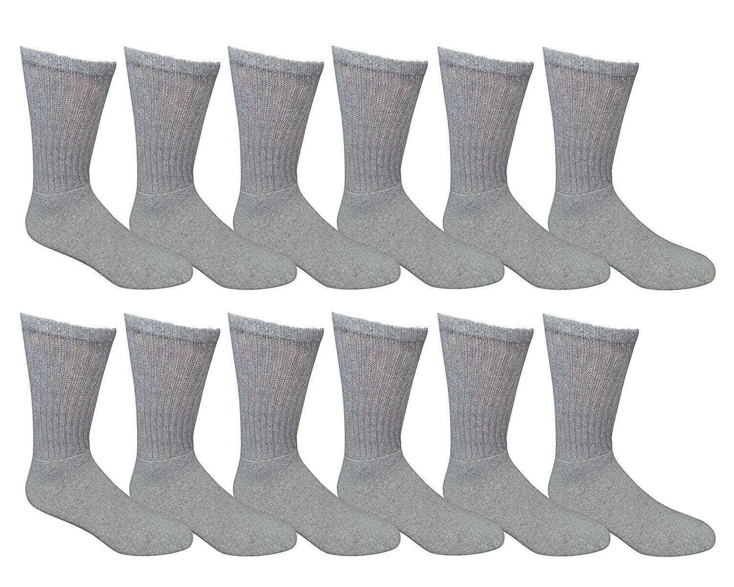 12 Pairs Men's Plain Grey Sports Athletic Cotton Crew Socks Size 10-13 USA