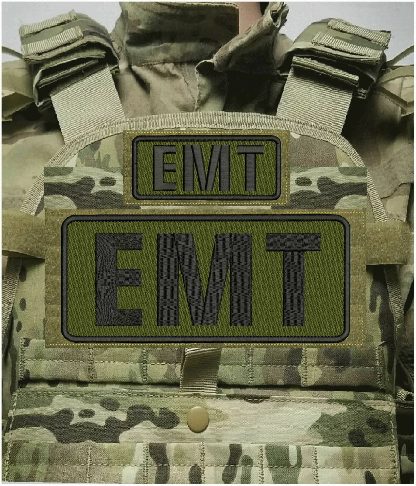E M T EMBROIDERY PATCHES 4X10 AND 2X5 HOOK ON BACK od green/BLK