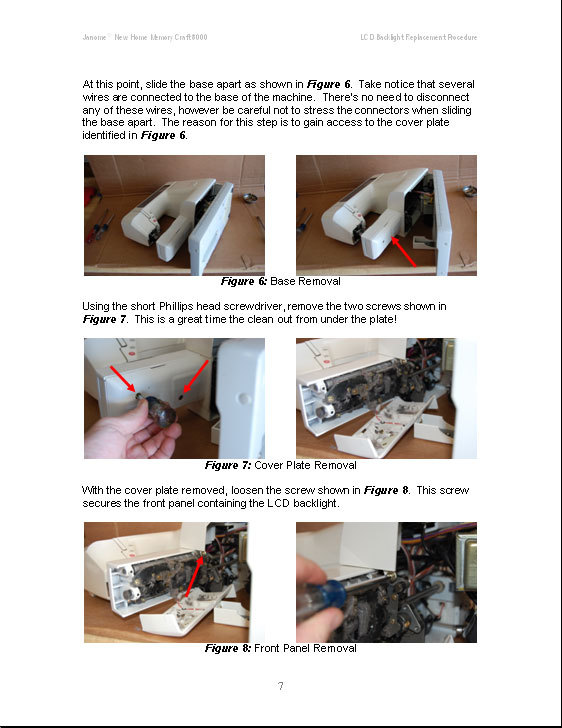 Janome (or New Home) Memory Craft 8000 Replacement Back Light Kit