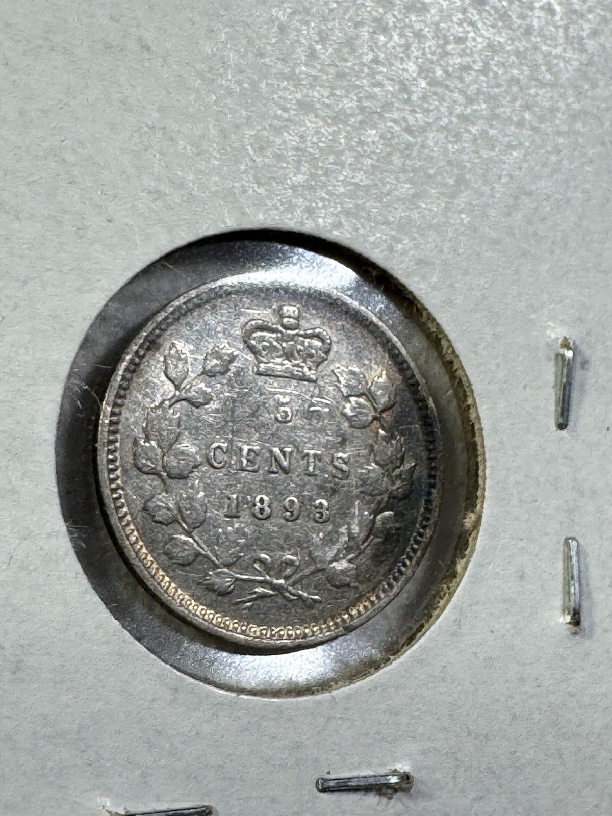 1893 Canada 5 Cents Small Silver Coin Cleaned