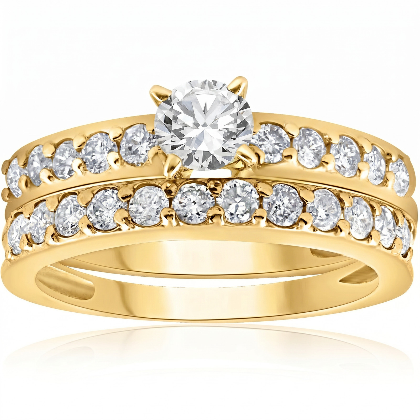 14k Yellow Gold 1 Carat Diamond Engagement Ring Matching Wedding Band Set