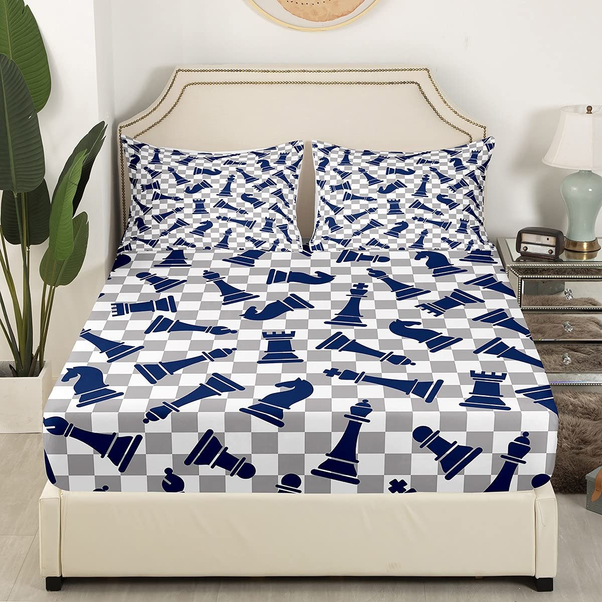 International Chess Bed Sheets Twin Size,Chess Board Game Bedding Set for Boy...