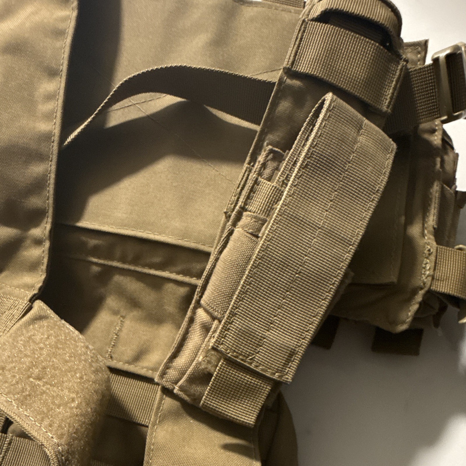 Tactical Chest Rig Harness w/Attached Pouches, Adjustable Nylon Tan