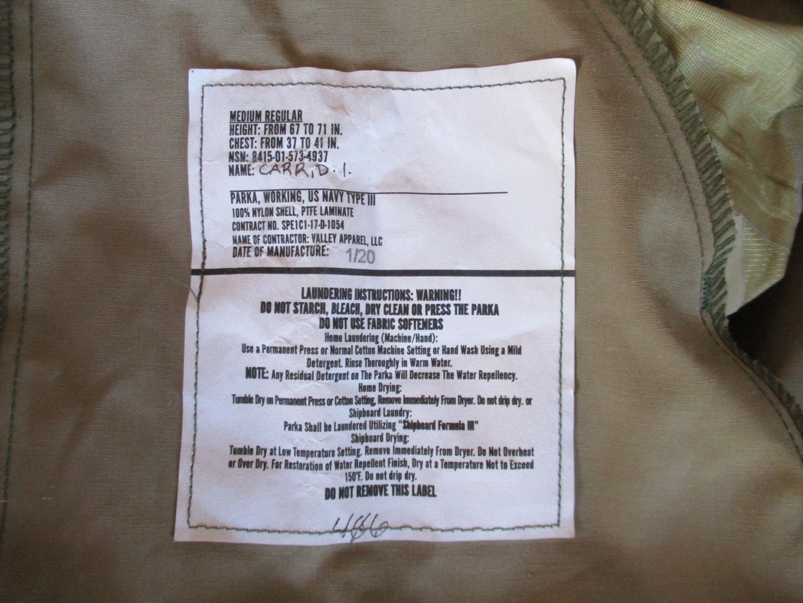 USN Green AOR NWU Gore Tex Rain Jacket Parka, MEDIUM REGULAR, Unworn