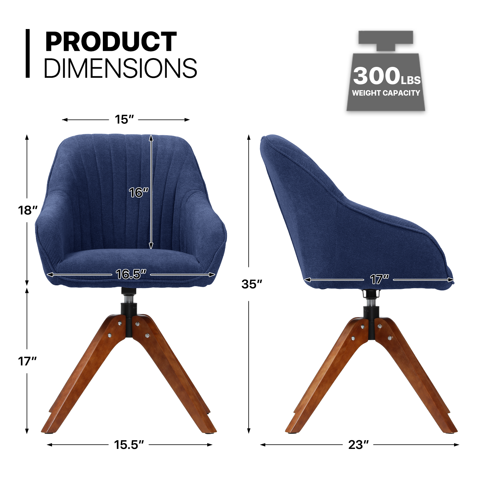 Swivel Accent Chair Modern Home Office Upholstered Armchair Wood Legs Navy Blue